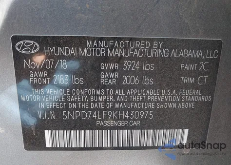 2019 Hyundai Elantra Se из США, поврежденный, VIN 5NPD74LF9KH430975